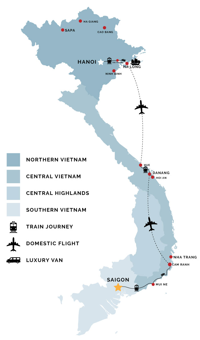 Vietnam by Rail Tour Map